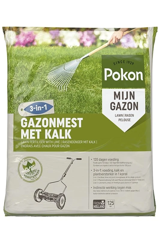 Pokon Gazonmest Met Kalk 8,4kg Voor 125m² 3 Pokon Gazonmest Met Kalk 8,4kg Voor 125m²